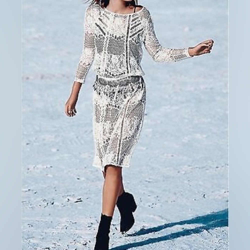 Free People Ivory Luna Lace Dress Boho Festival Crochet Midi Women’s Size Small